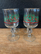 Vintage Holly Berry Wine Glasses | Set of 4