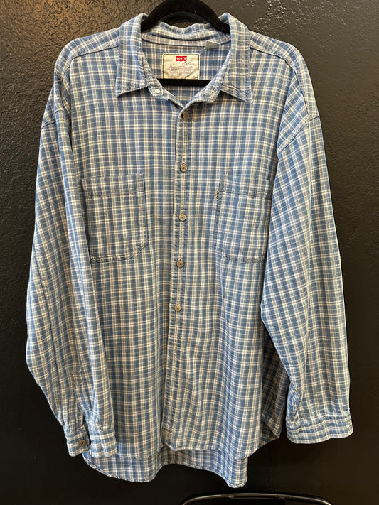 Levi’s Blue Plaid Shirt | X-Large