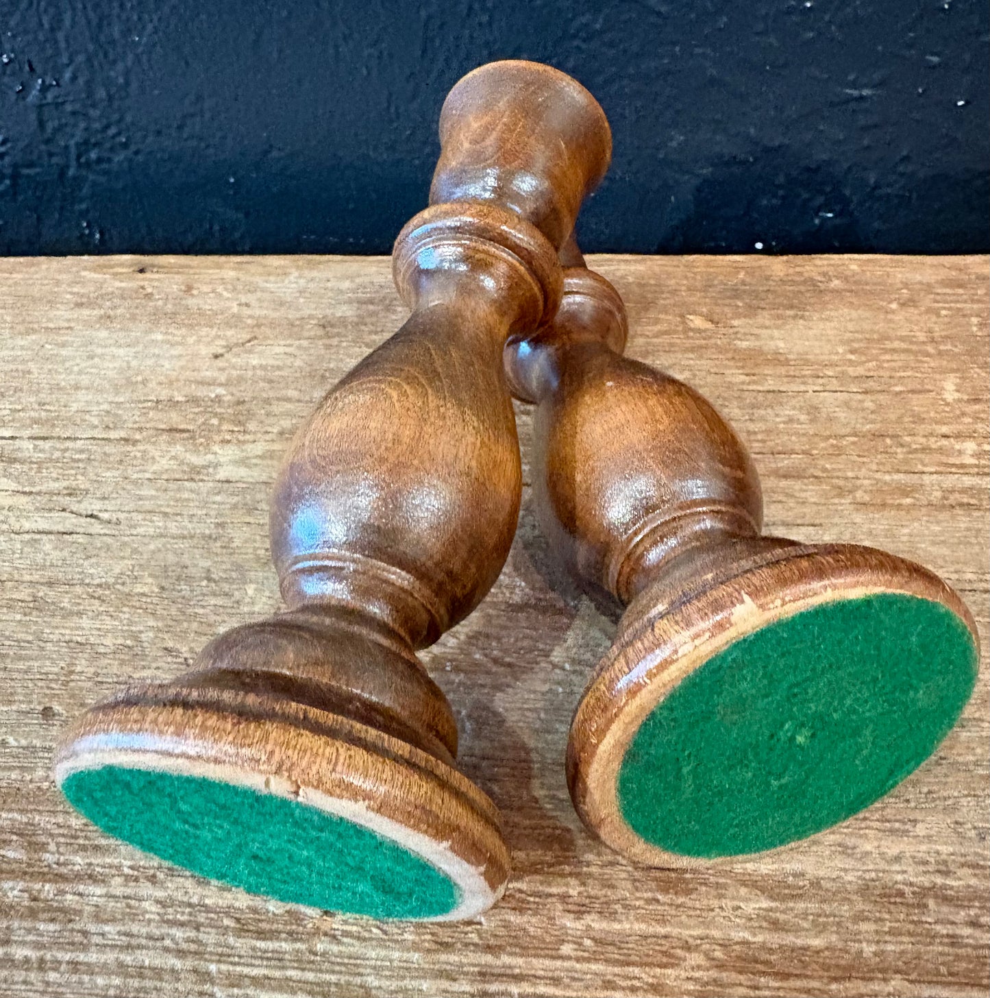 Vintage Wood Turned Taper Candlesticks