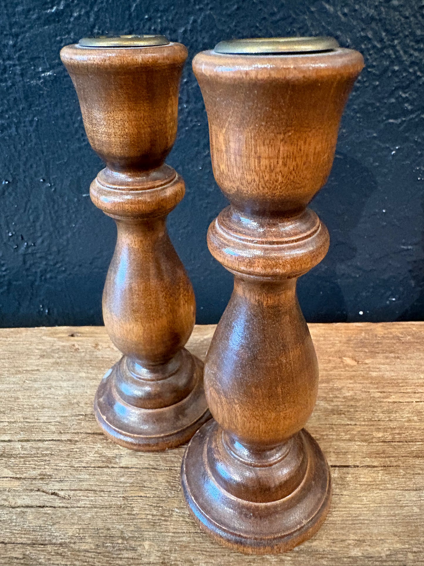Vintage Wood Turned Taper Candlesticks