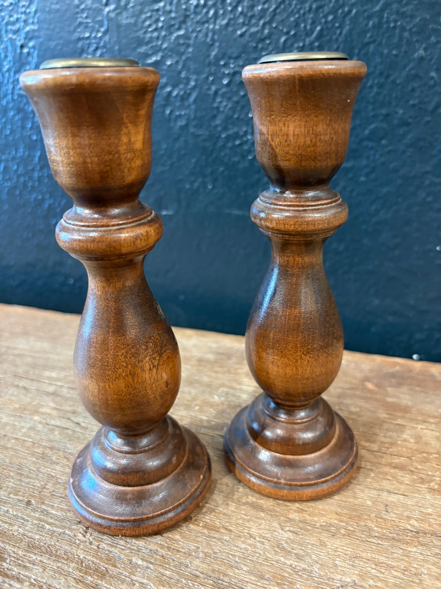 Vintage Wood Turned Taper Candlesticks