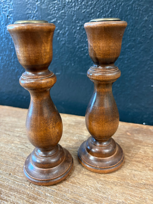 Vintage Wood Turned Taper Candlesticks