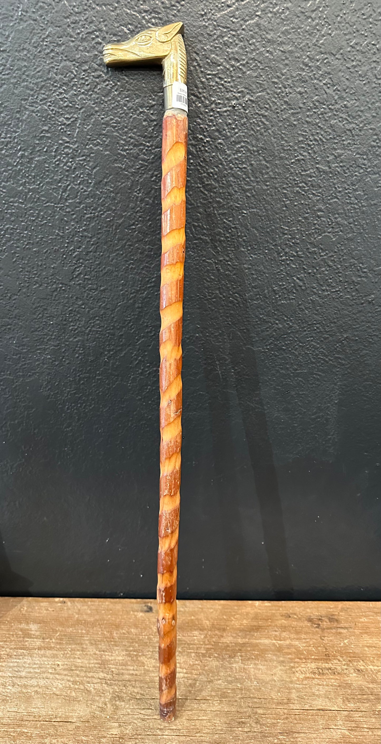 Hand Carved Cane With Brass Horse Handle