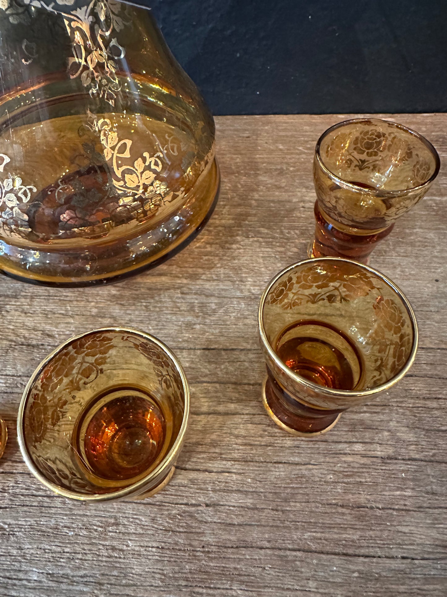 MCM Amber Decanter & Six Shot Glasses | Made In Italy