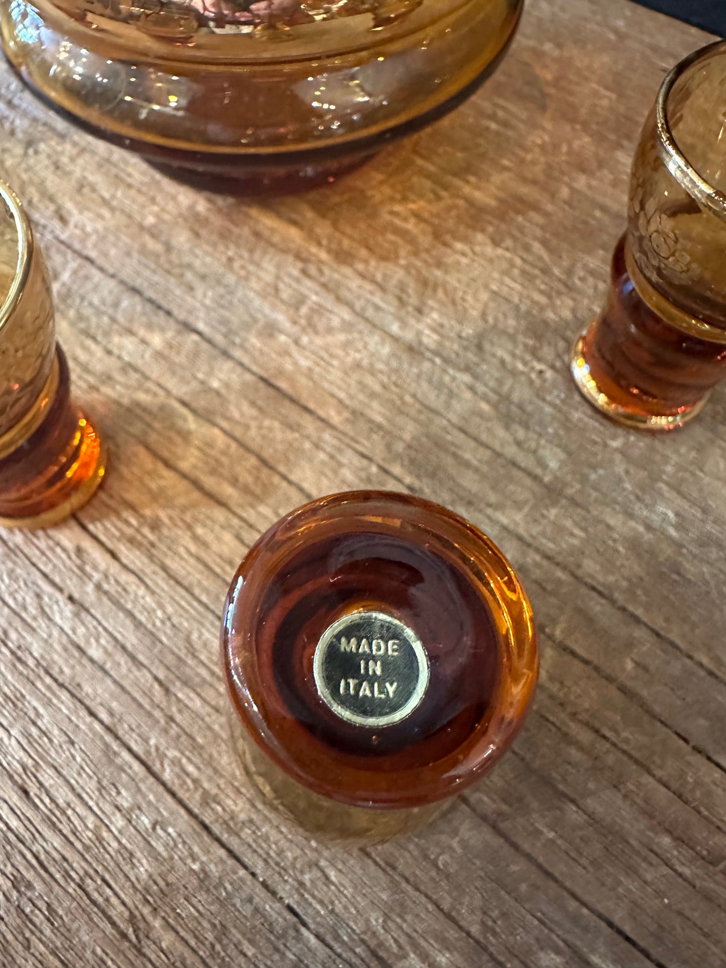 MCM Amber Decanter & Six Shot Glasses | Made In Italy