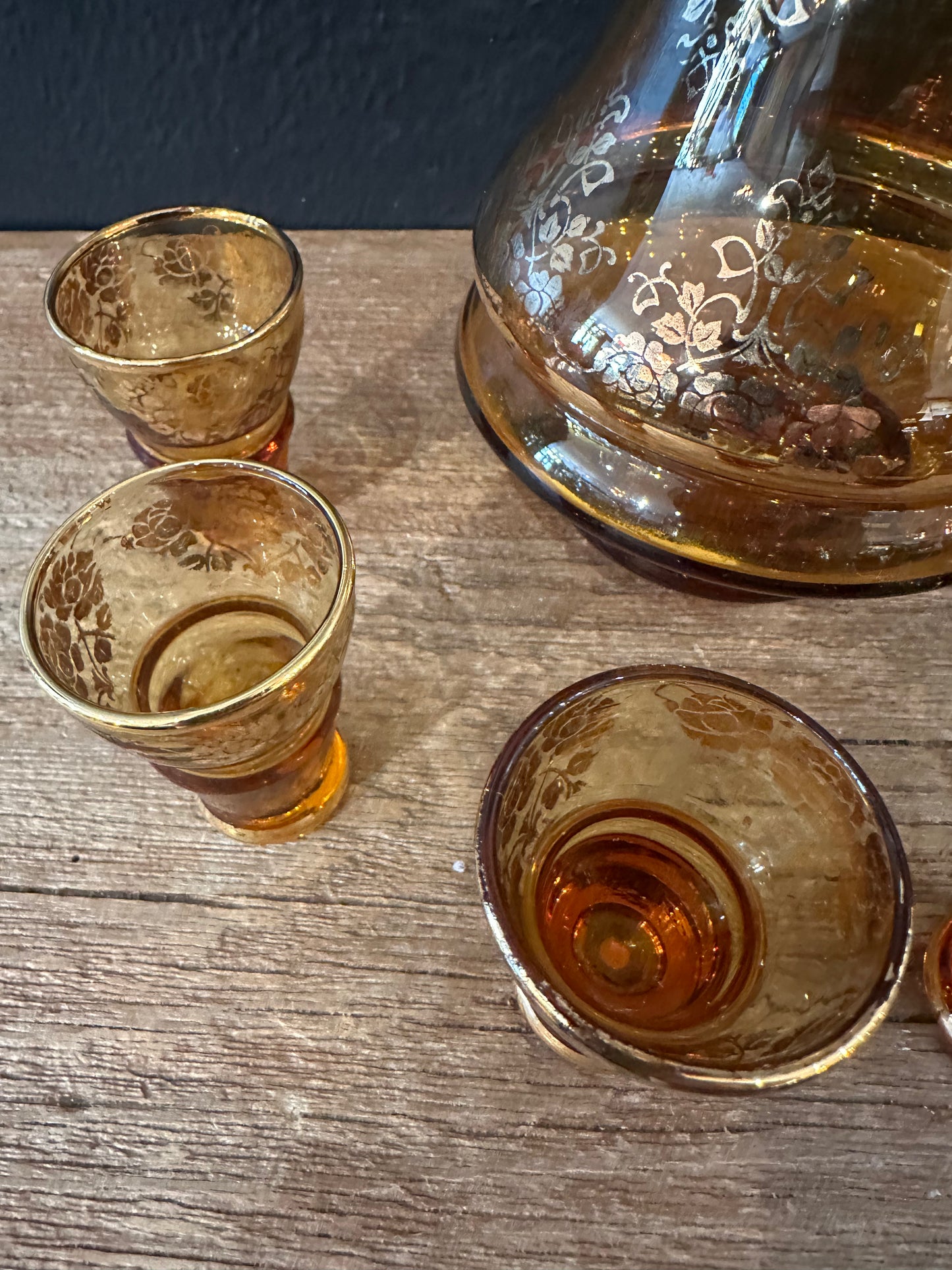MCM Amber Decanter & Six Shot Glasses | Made In Italy