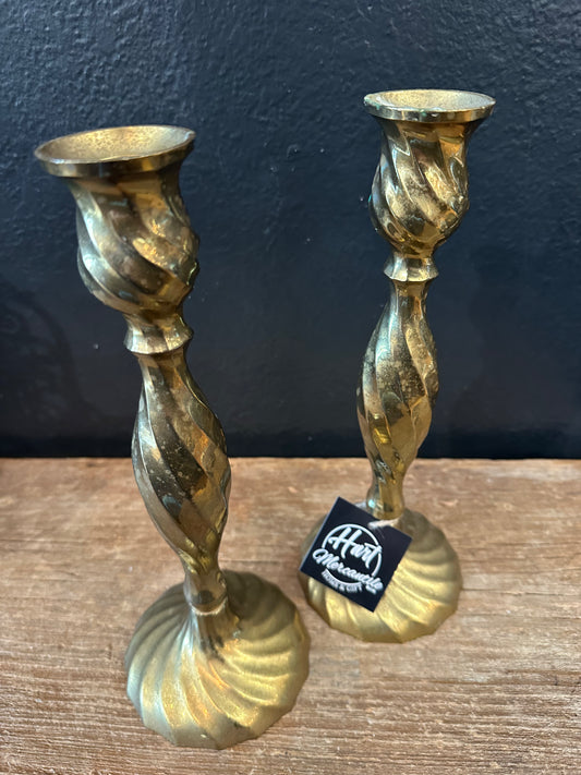 Vintage “Swirl” Brass Candlesticks