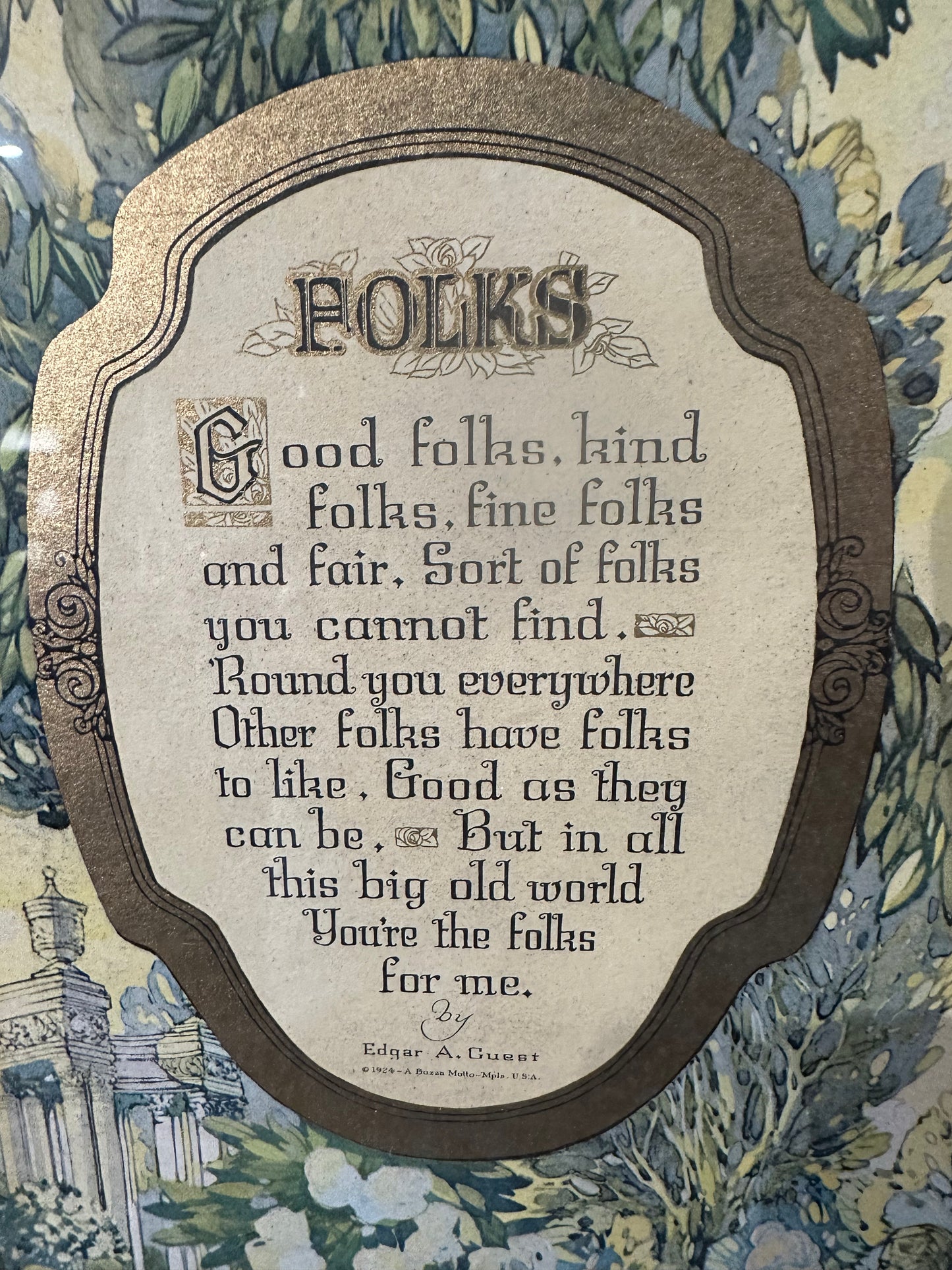 ‘Folks’ 1924 Framed Poem