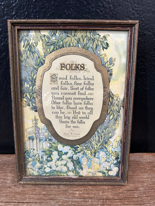 ‘Folks’ 1924 Framed Poem