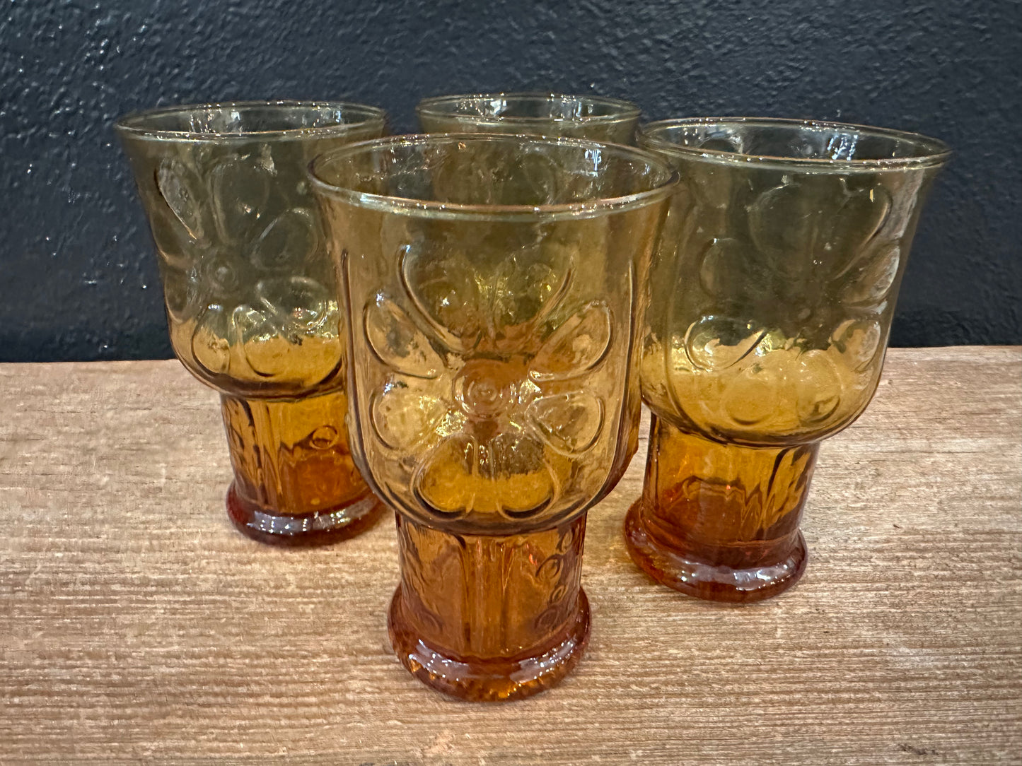 Vintage ‘Country Garden’ Amber Glasses | Set of 4