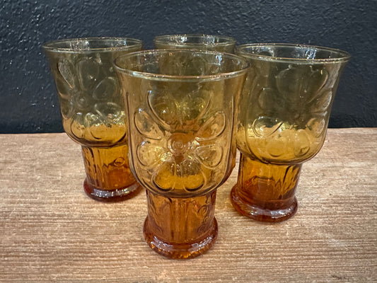 Vintage ‘Country Garden’ Amber Glasses | Set of 4