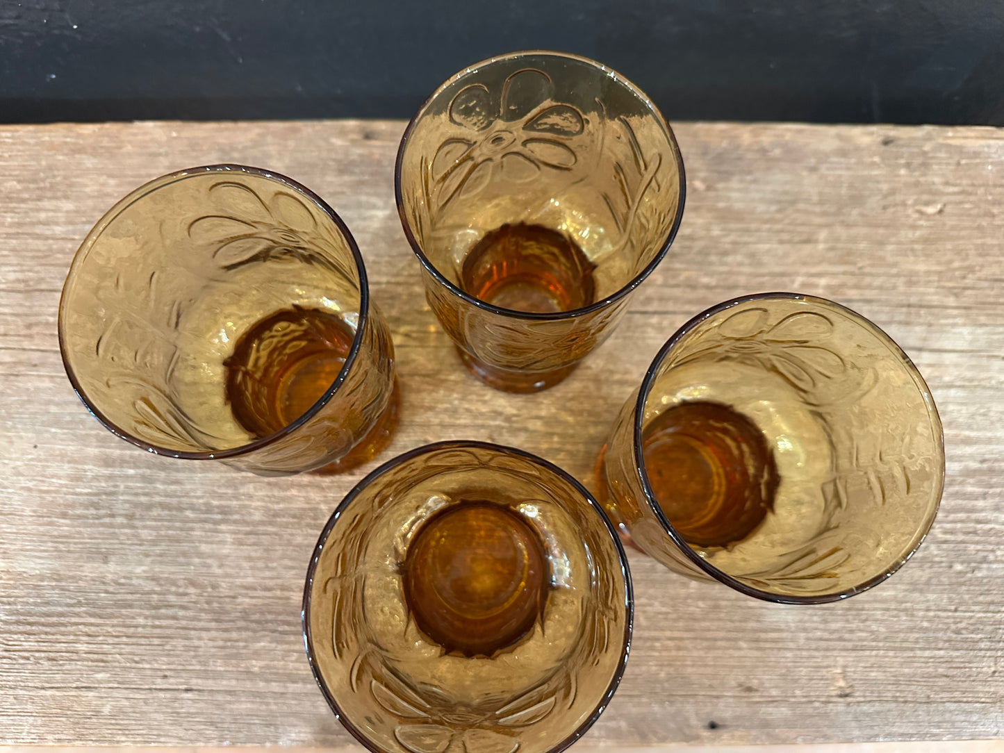 Vintage ‘Country Garden’ Amber Glasses | Set of 4