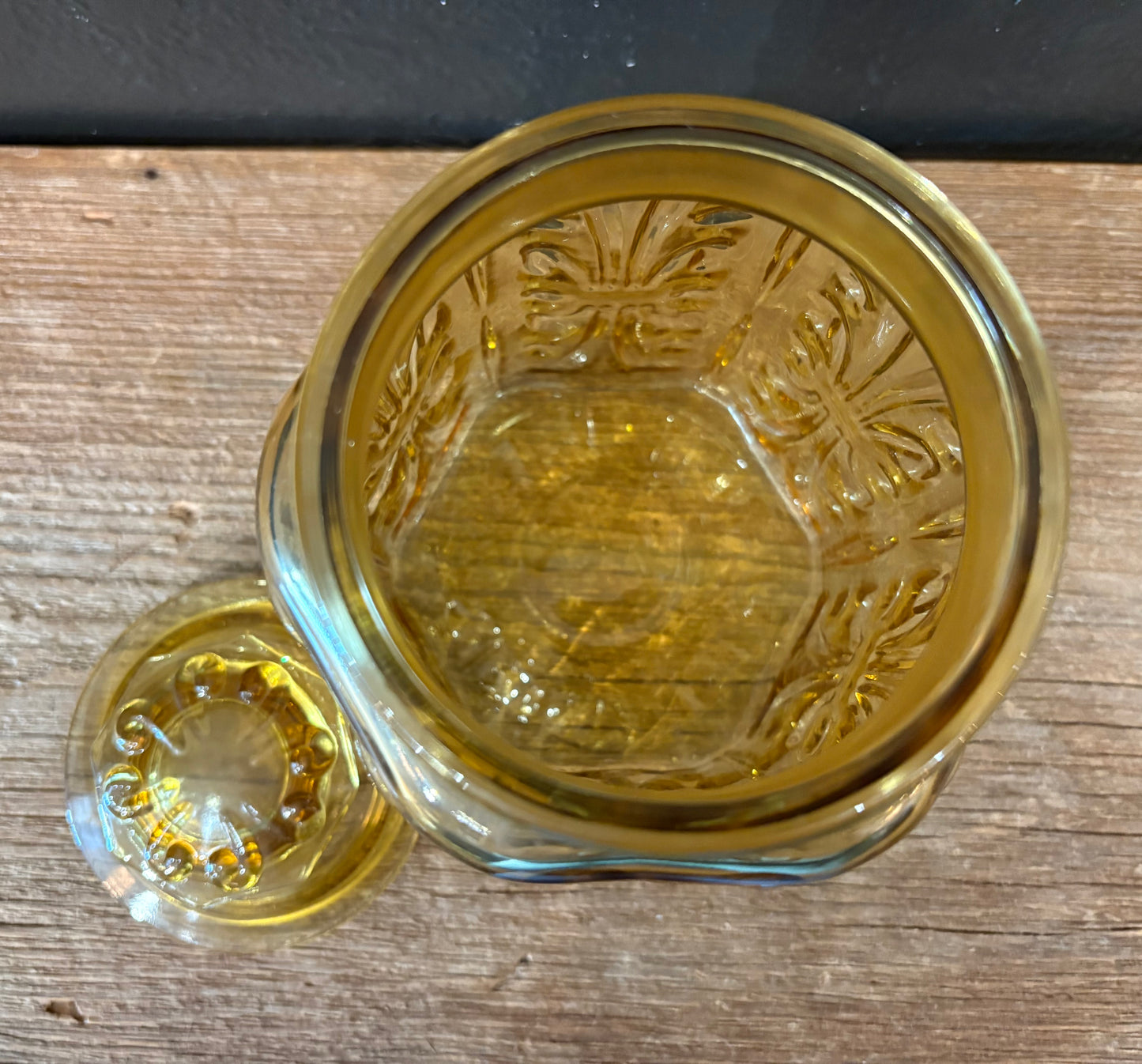 Vintage LE Smith Amber Atterbury Scroll Imperial Canister
