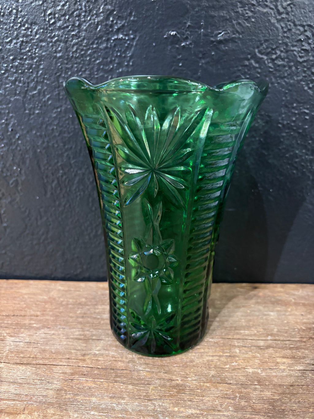 Anchor Hocking Green Star of David Vase