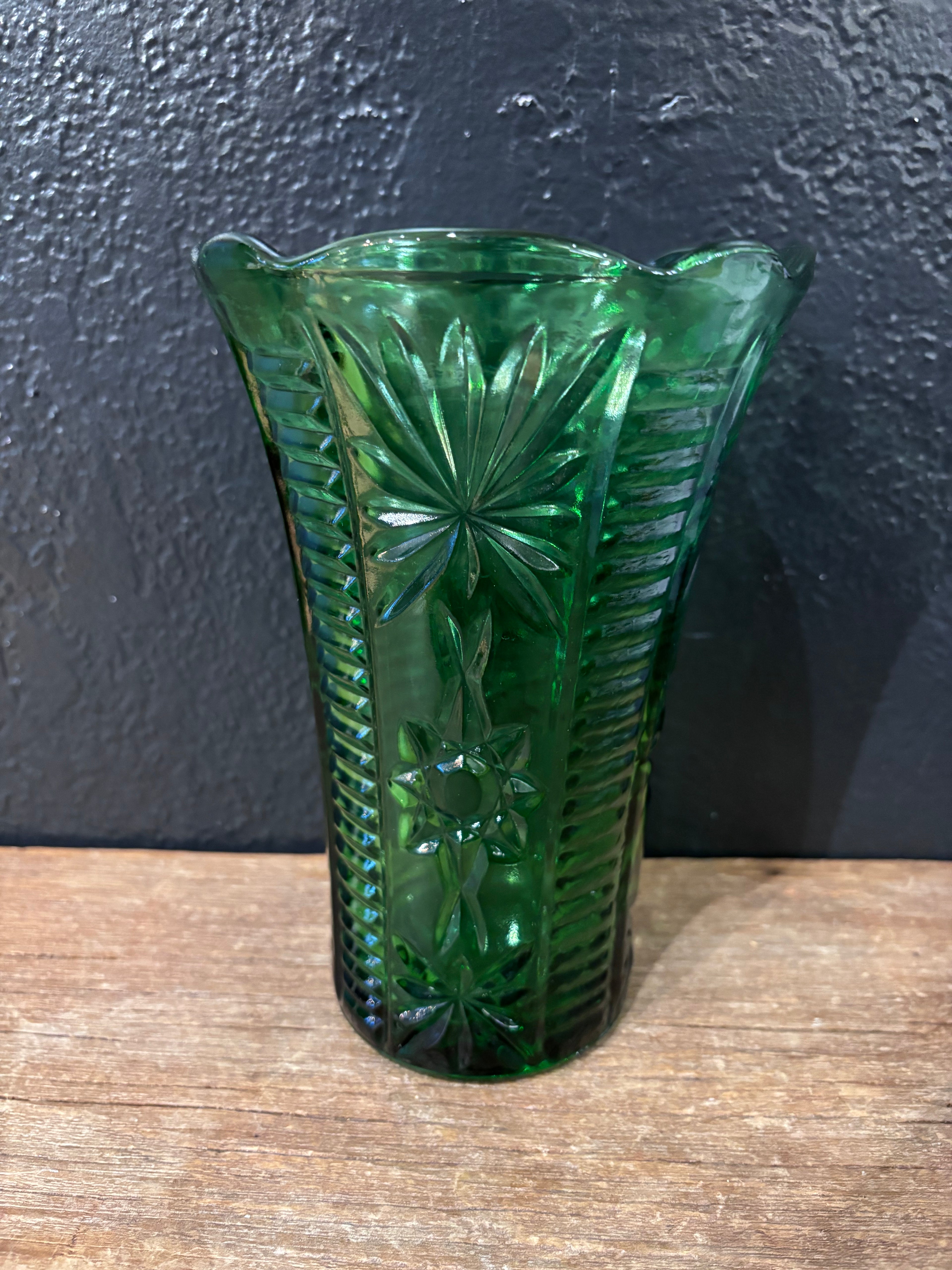 Anchor Hocking Green Star of David Vase