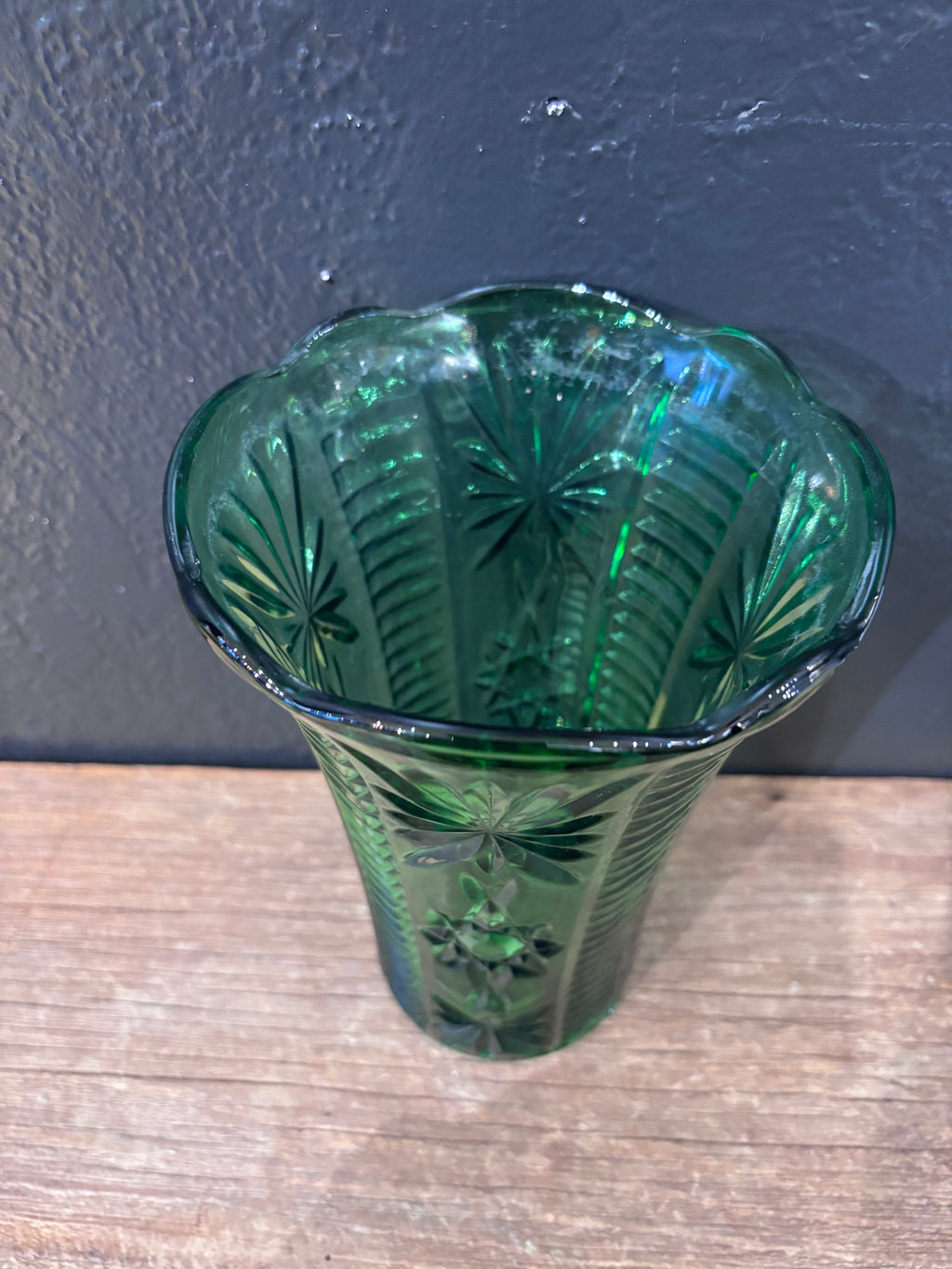 Anchor Hocking Green Star of David Vase