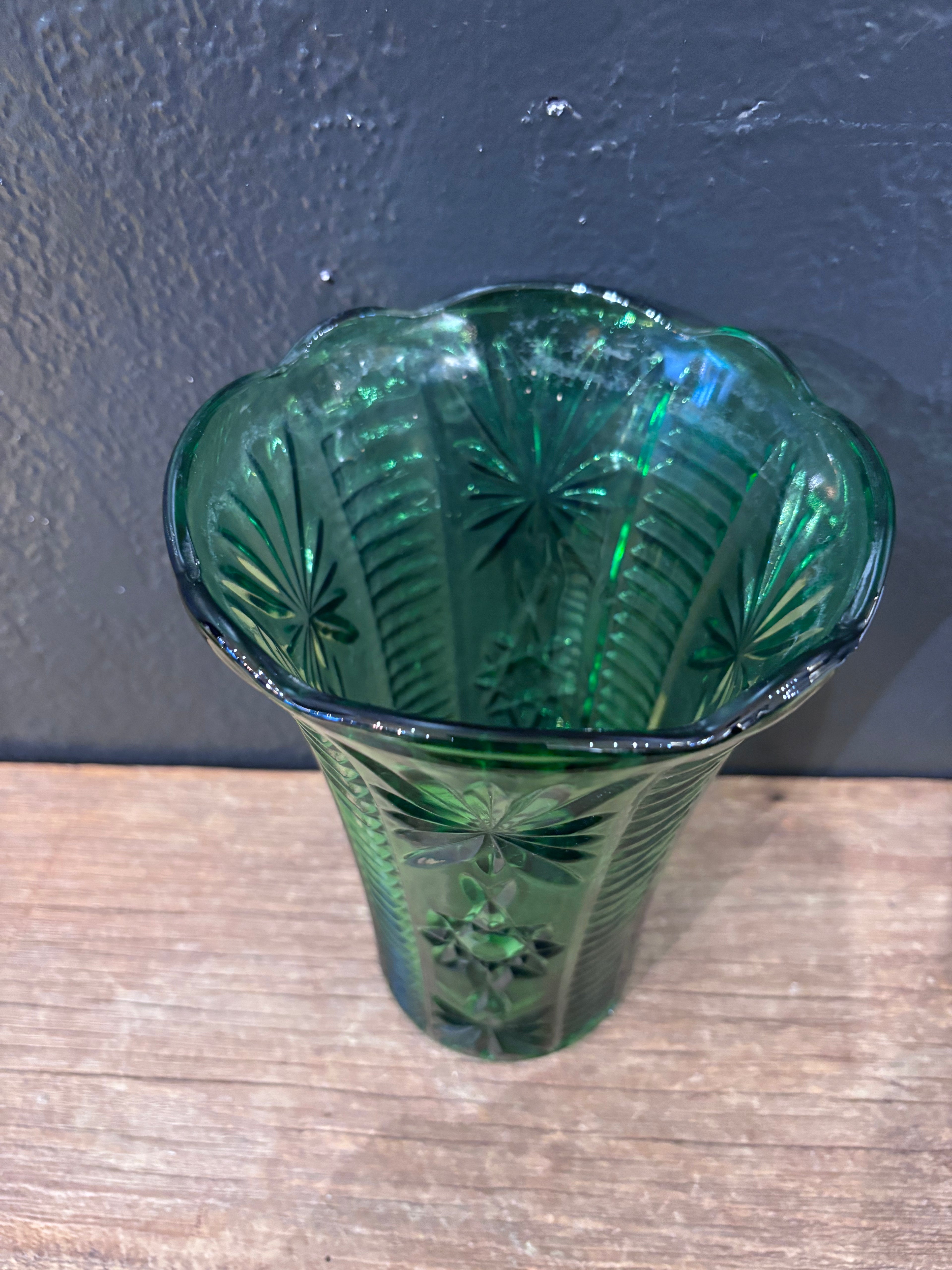 Anchor Hocking Green Star of David Vase