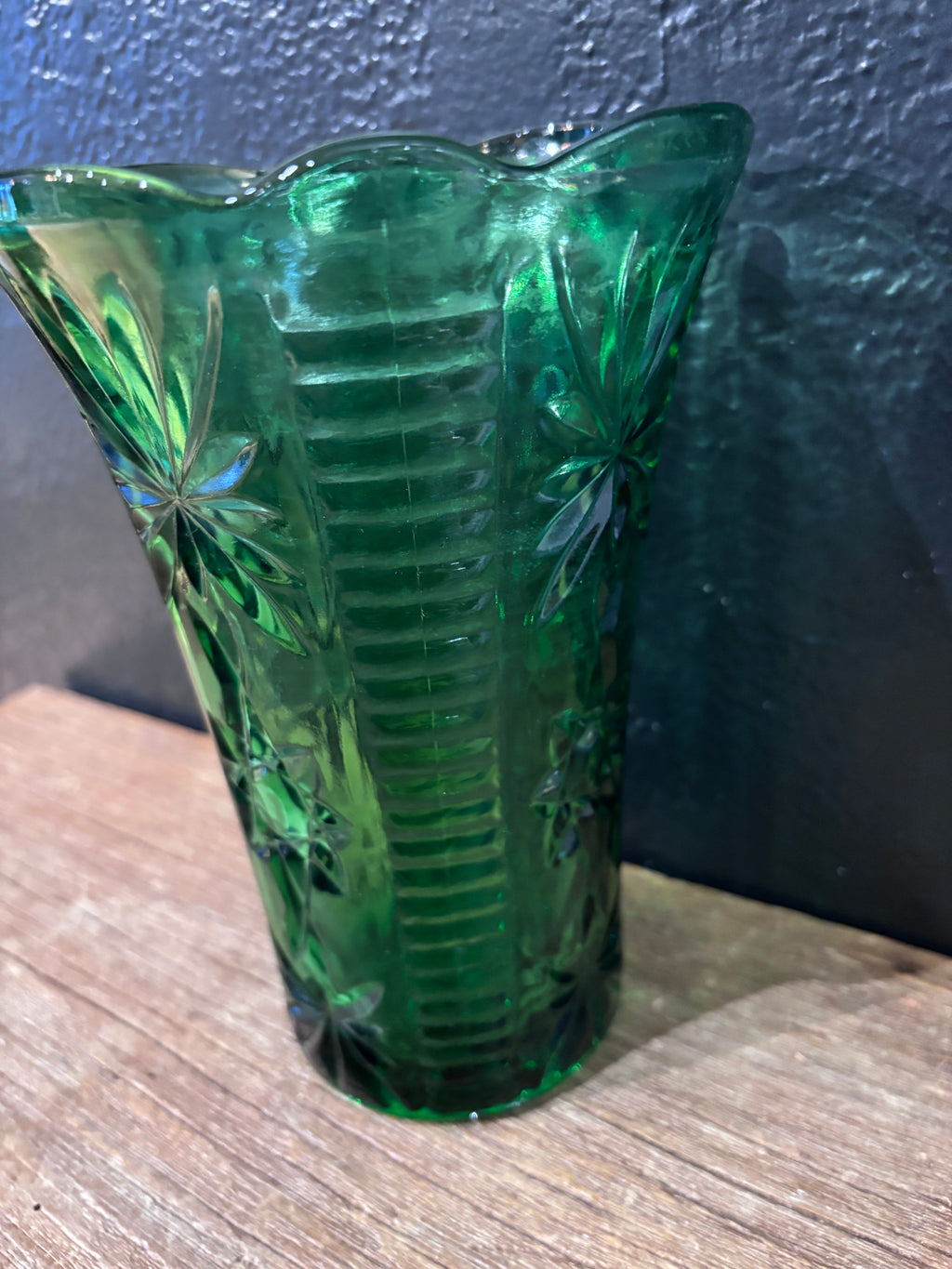 Anchor Hocking Green Star of David Vase