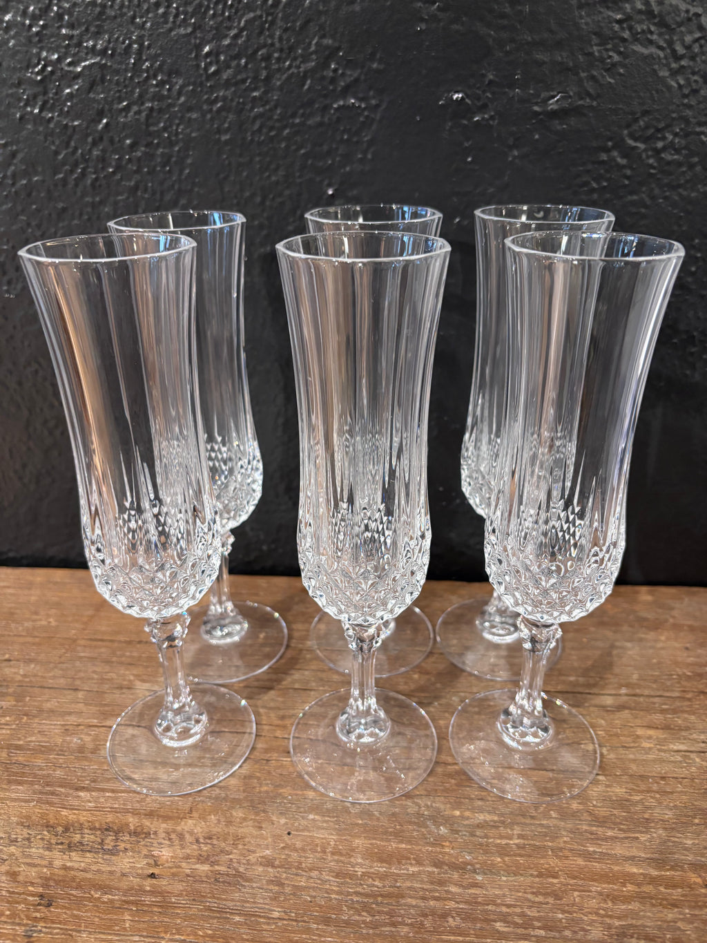 French Cut Glass Champagne Flutes|Set of 6