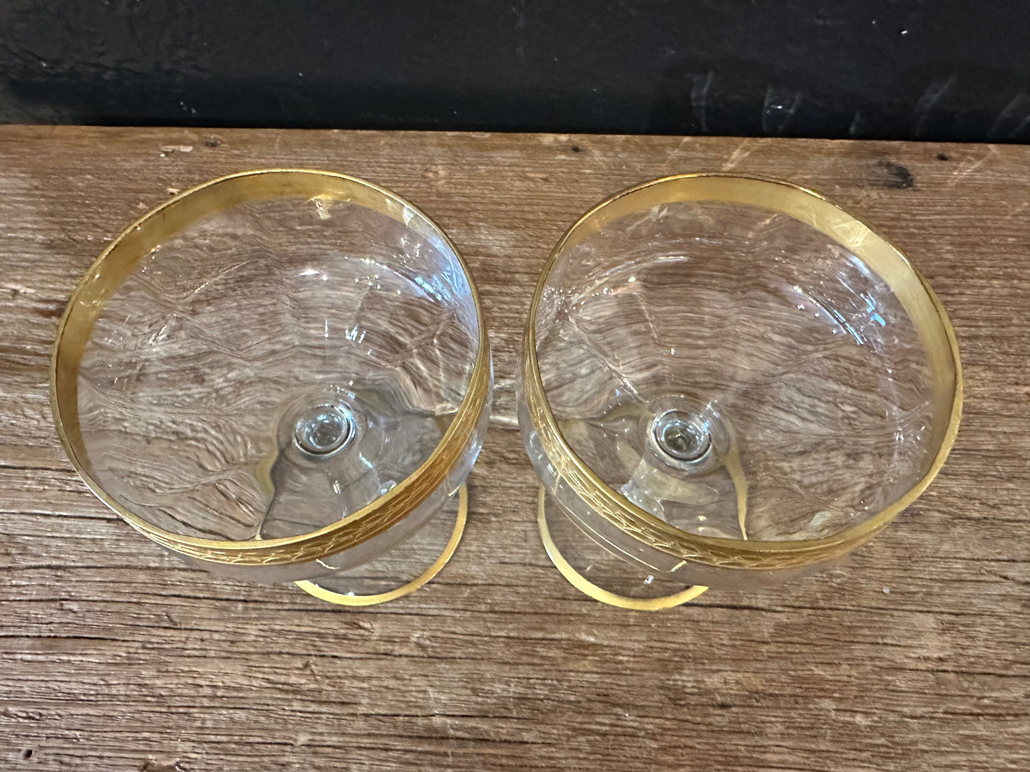 Vintage 24K Gold Rimmed Champagne Coupe Glasses | Pair