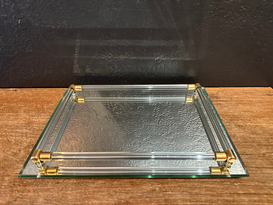 Vintage Mirrored Tray | Brass Accents
