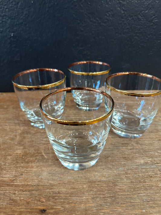 Vintage Libbey Rocks Glasses | Gold Trim | Set Of Four