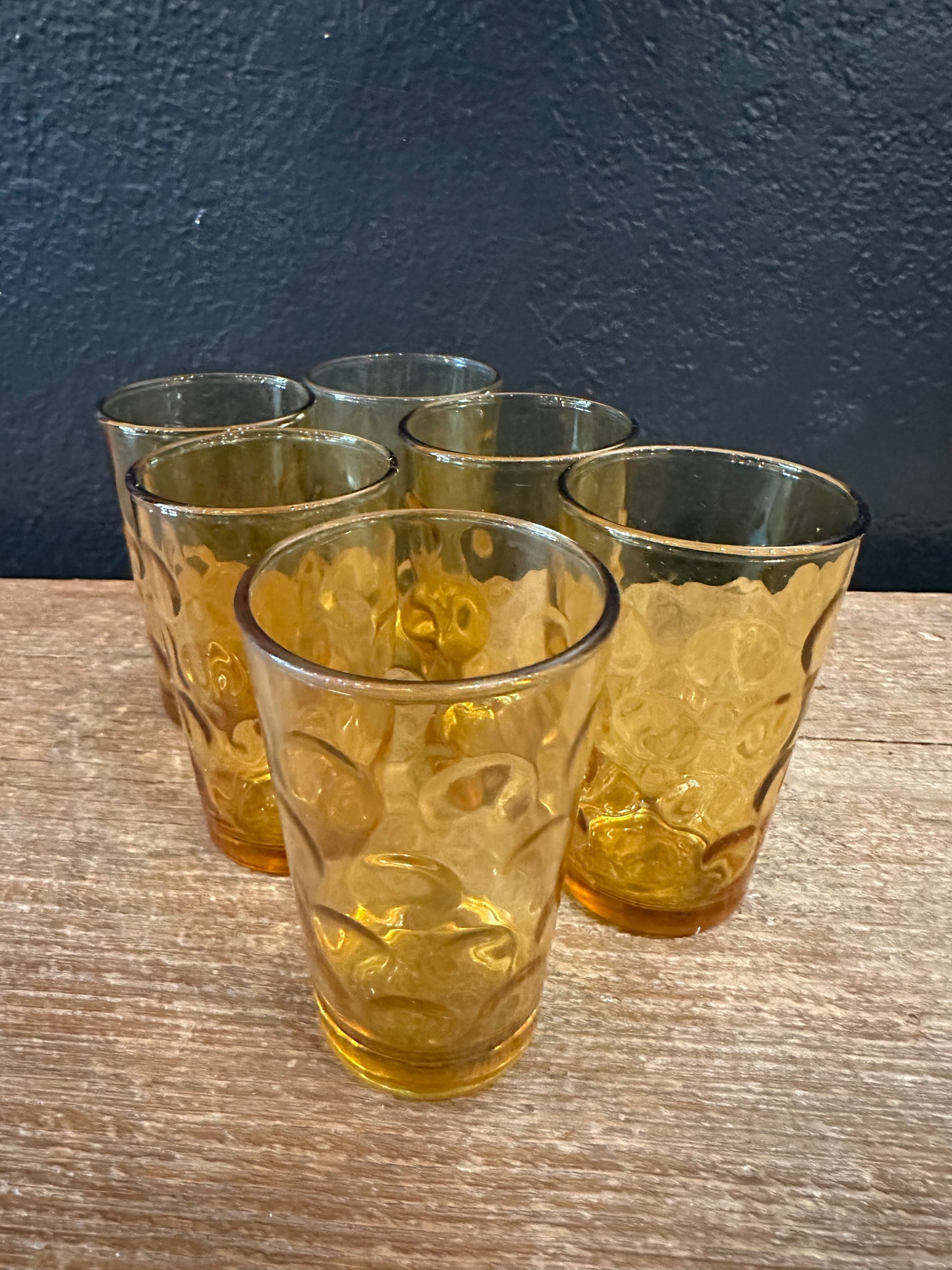 Vintage MCM Hazel Atlas Amber Polka Dot Juice Glasses