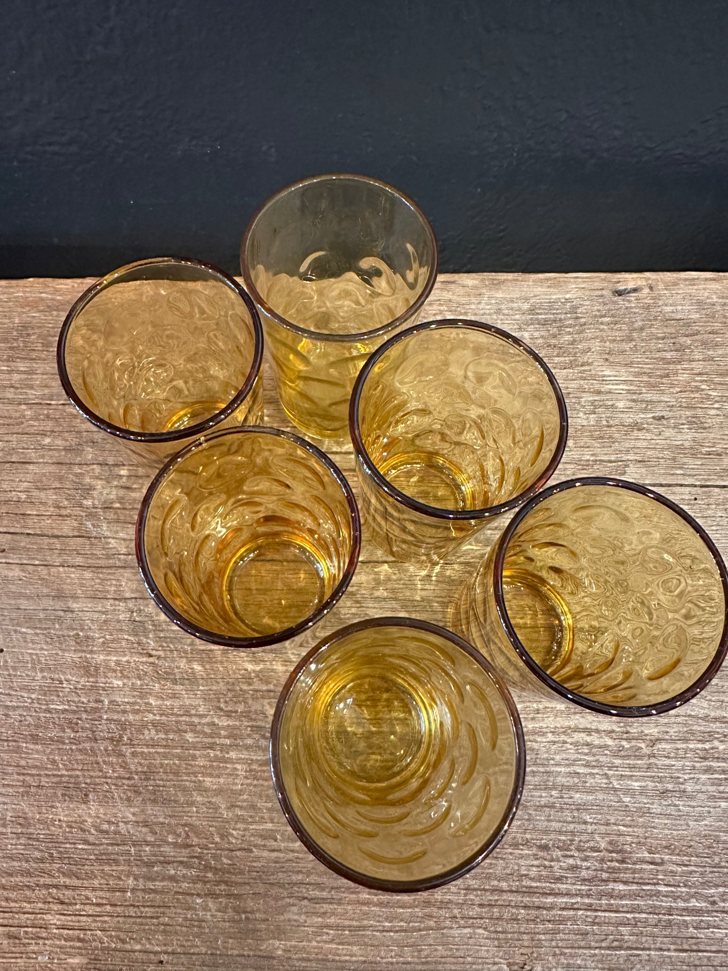 Vintage MCM Hazel Atlas Amber Polka Dot Juice Glasses