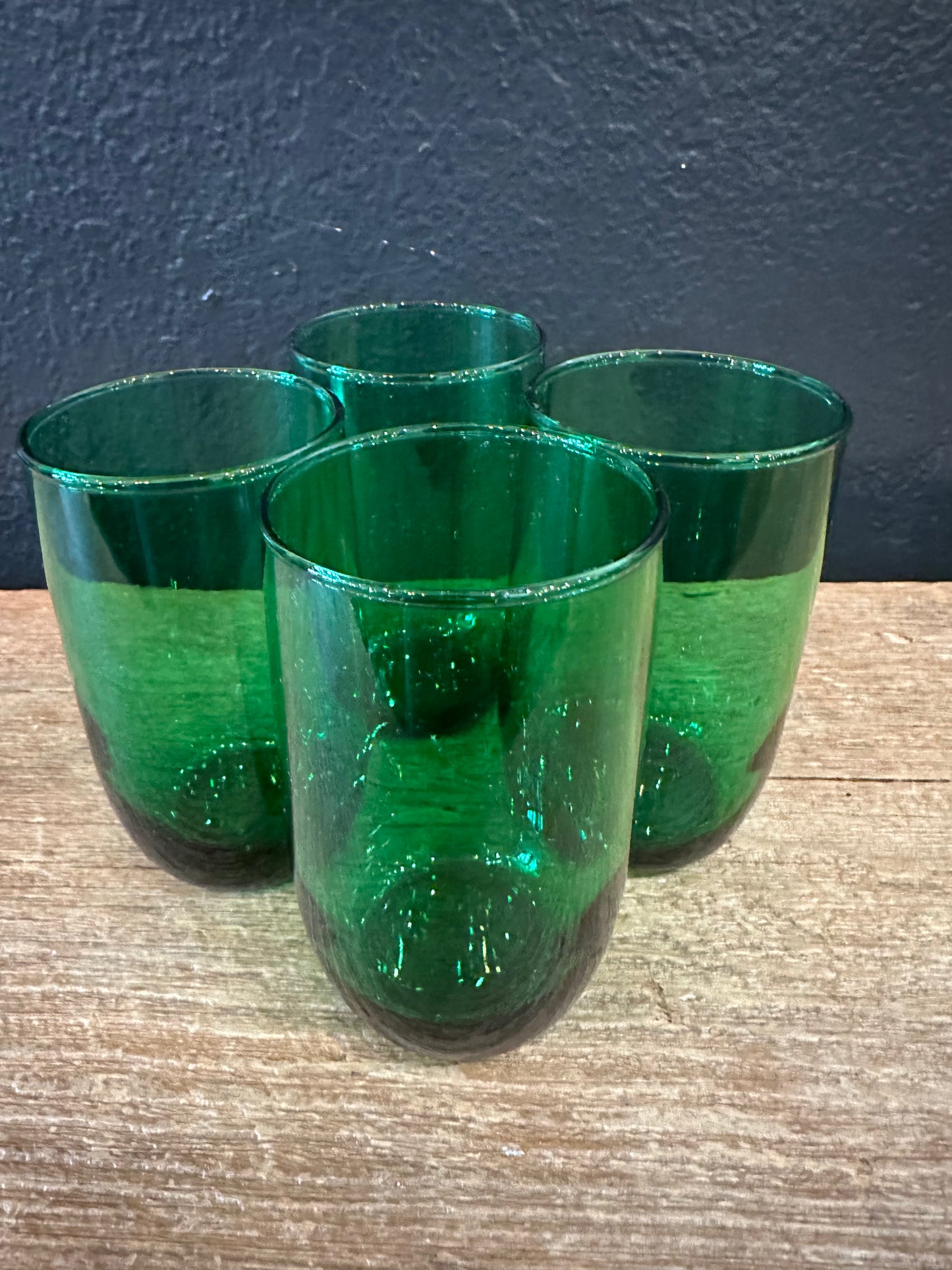 Vintage MCM Green Glass Tumblers | Set Of 4