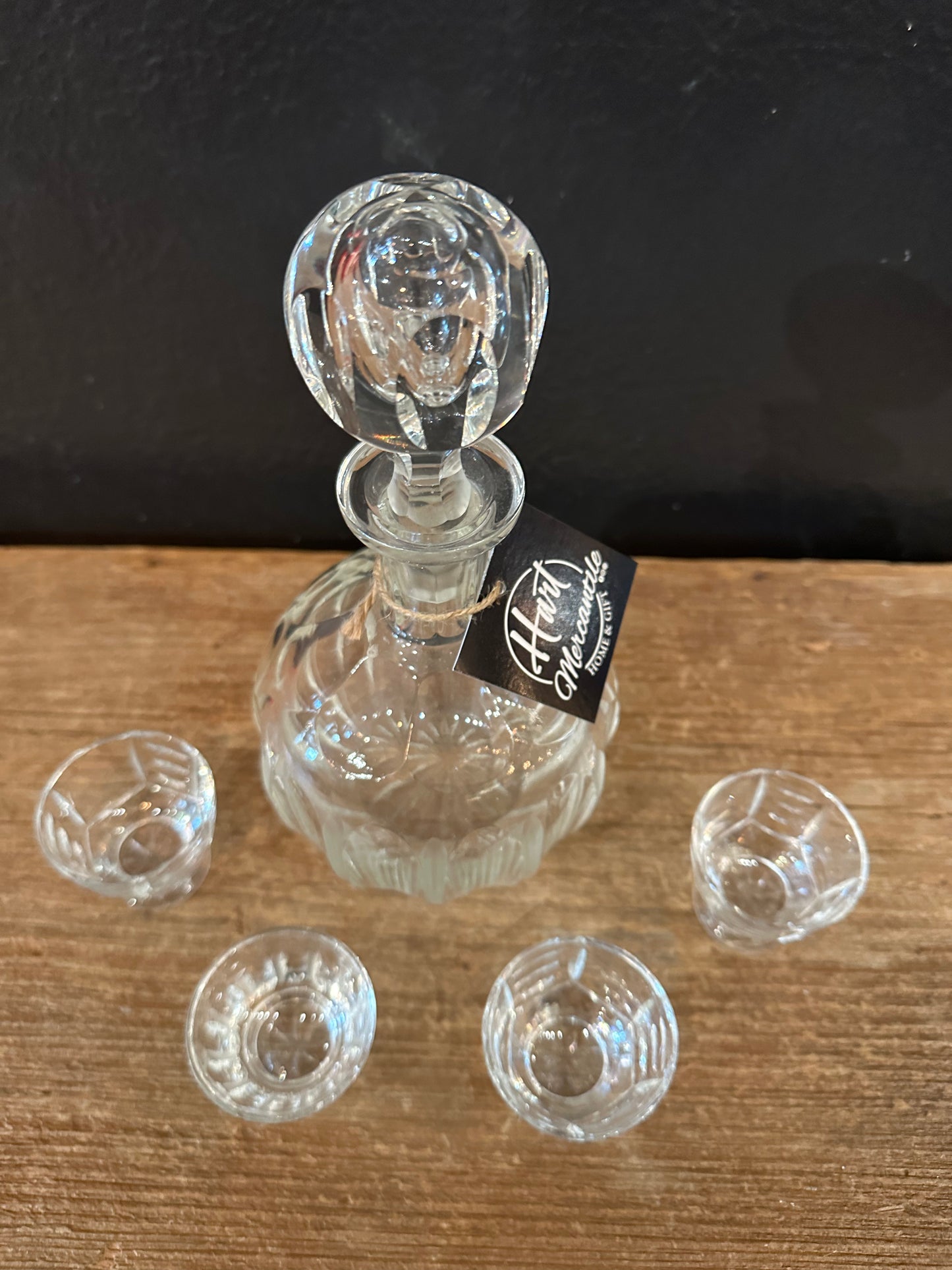 Vintage Thumbprint Decanter & Four Glasses