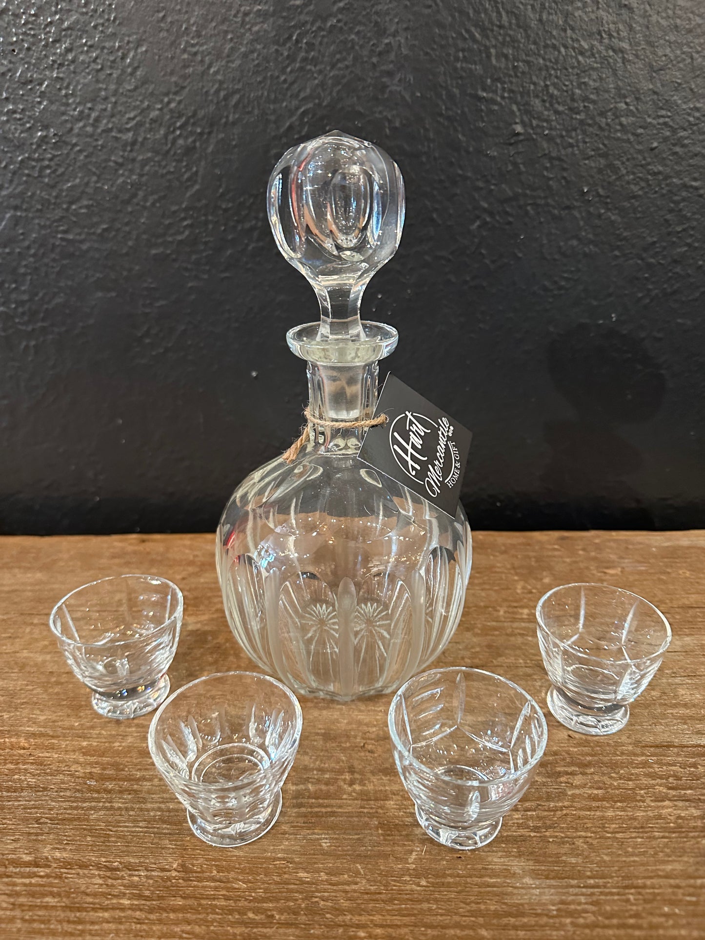 Vintage Thumbprint Decanter & Four Glasses