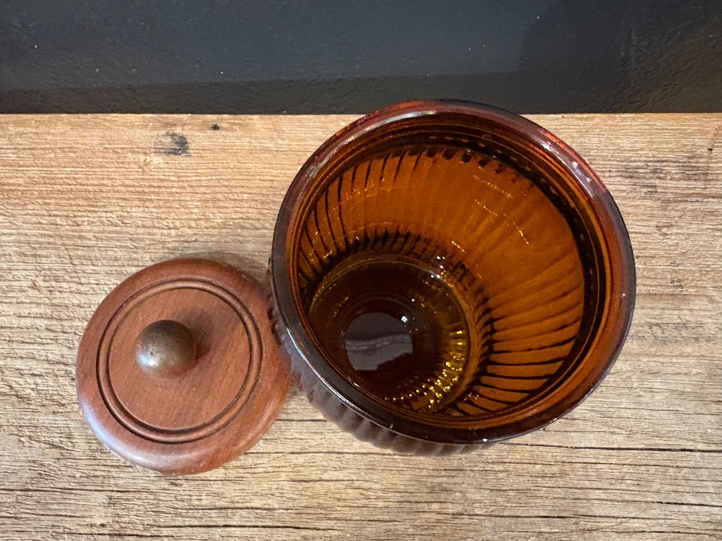 Vintage Amber Glass Jar Humidor | Vertical Lines