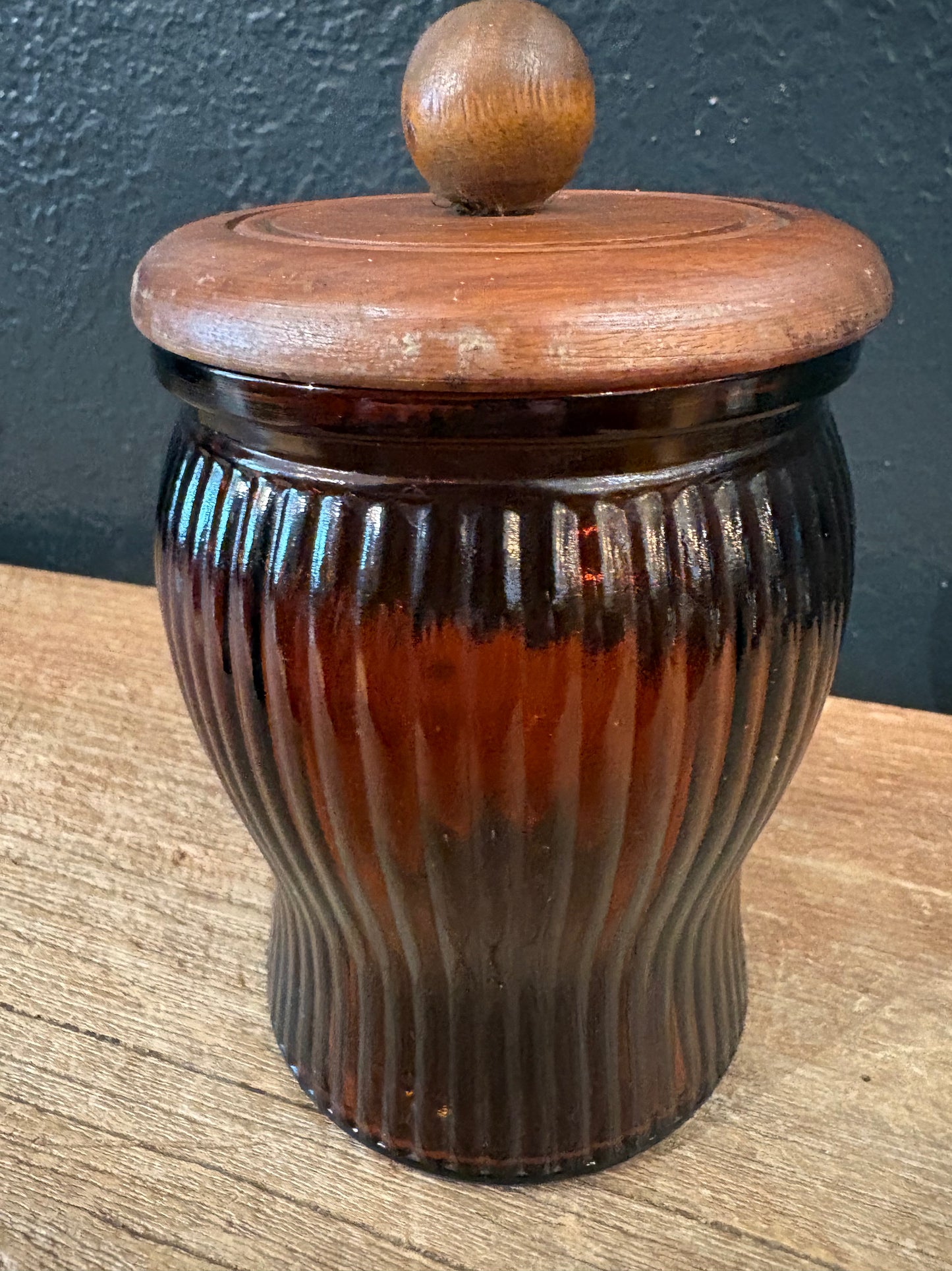 Vintage Amber Glass Jar Humidor | Vertical Lines