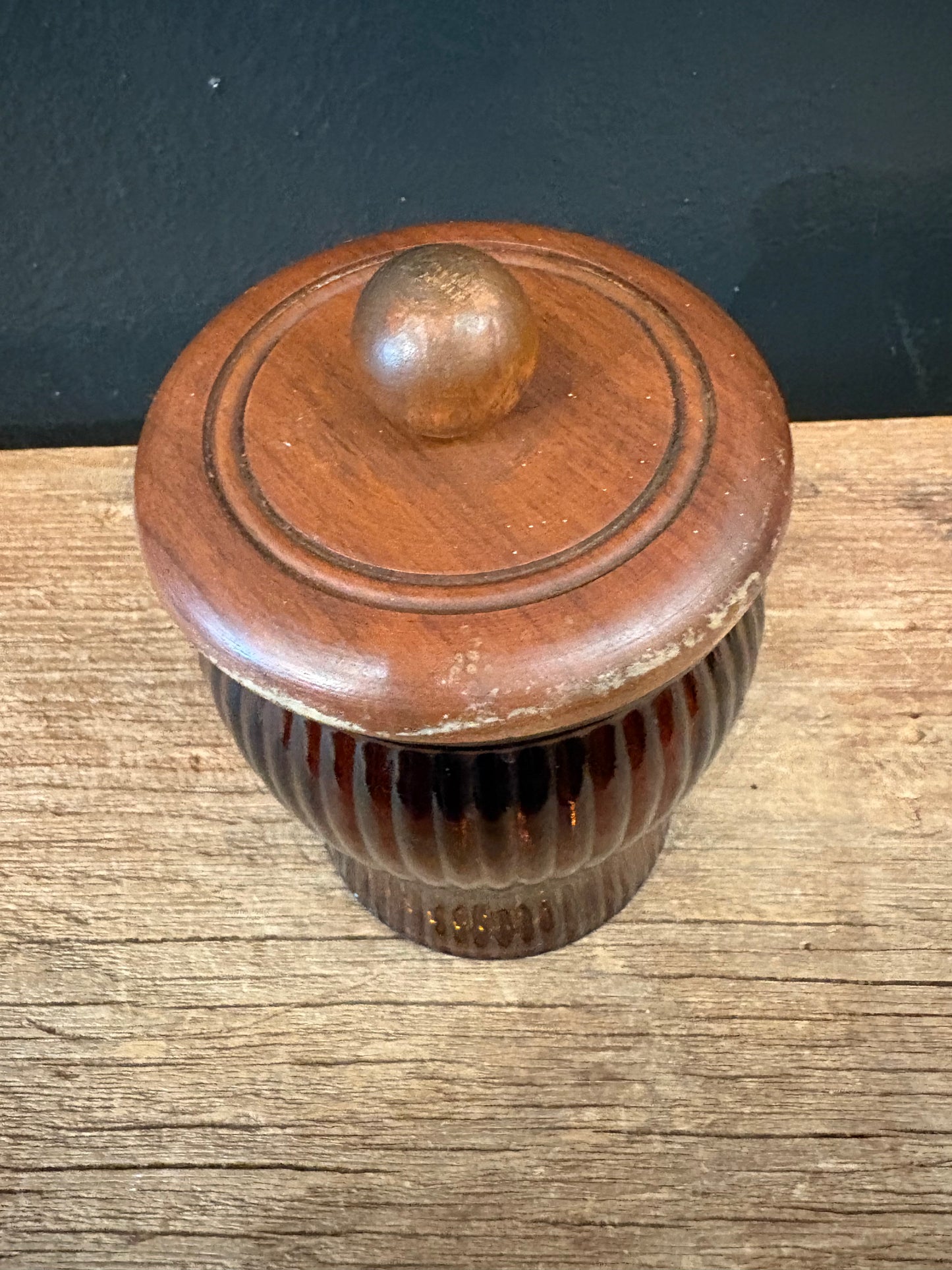 Vintage Amber Glass Jar Humidor | Vertical Lines