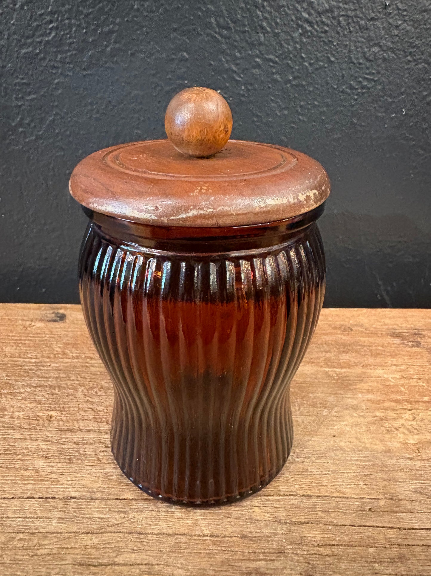 Vintage Amber Glass Jar Humidor | Vertical Lines
