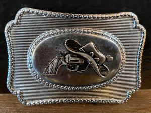 Vintage Belt Buckle | Cowboy Hat & Revolver