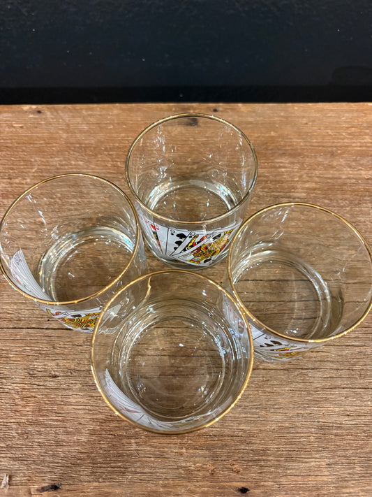 Vintage Poker Themed Rocks Glasses