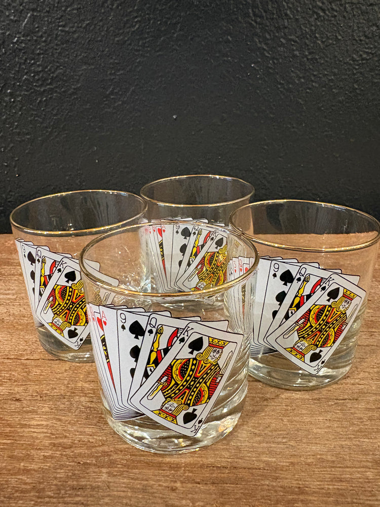 Vintage Poker Themed Rocks Glasses