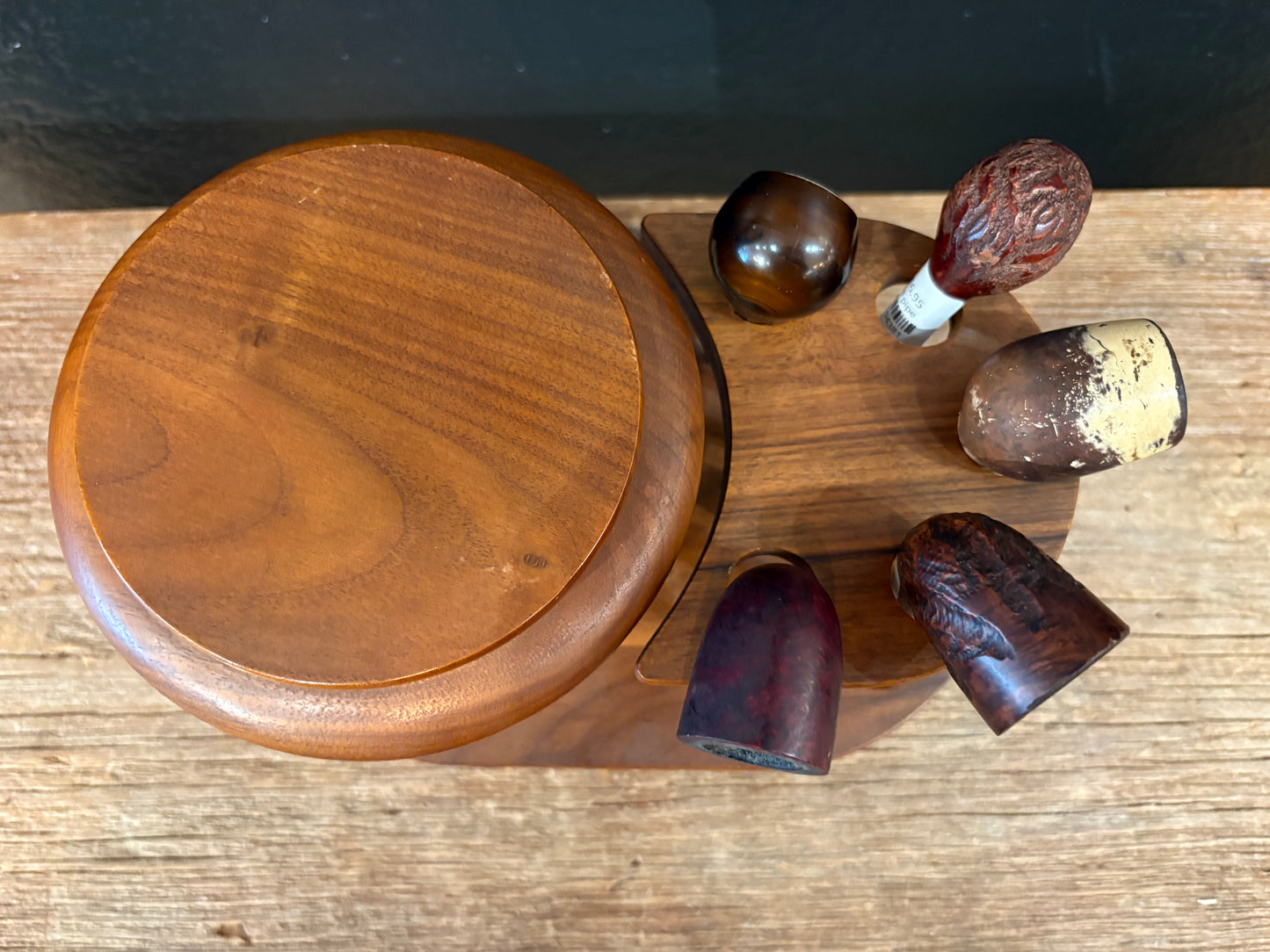 Vintage Pipe Stand With Pheasant Themed Glass Humidor