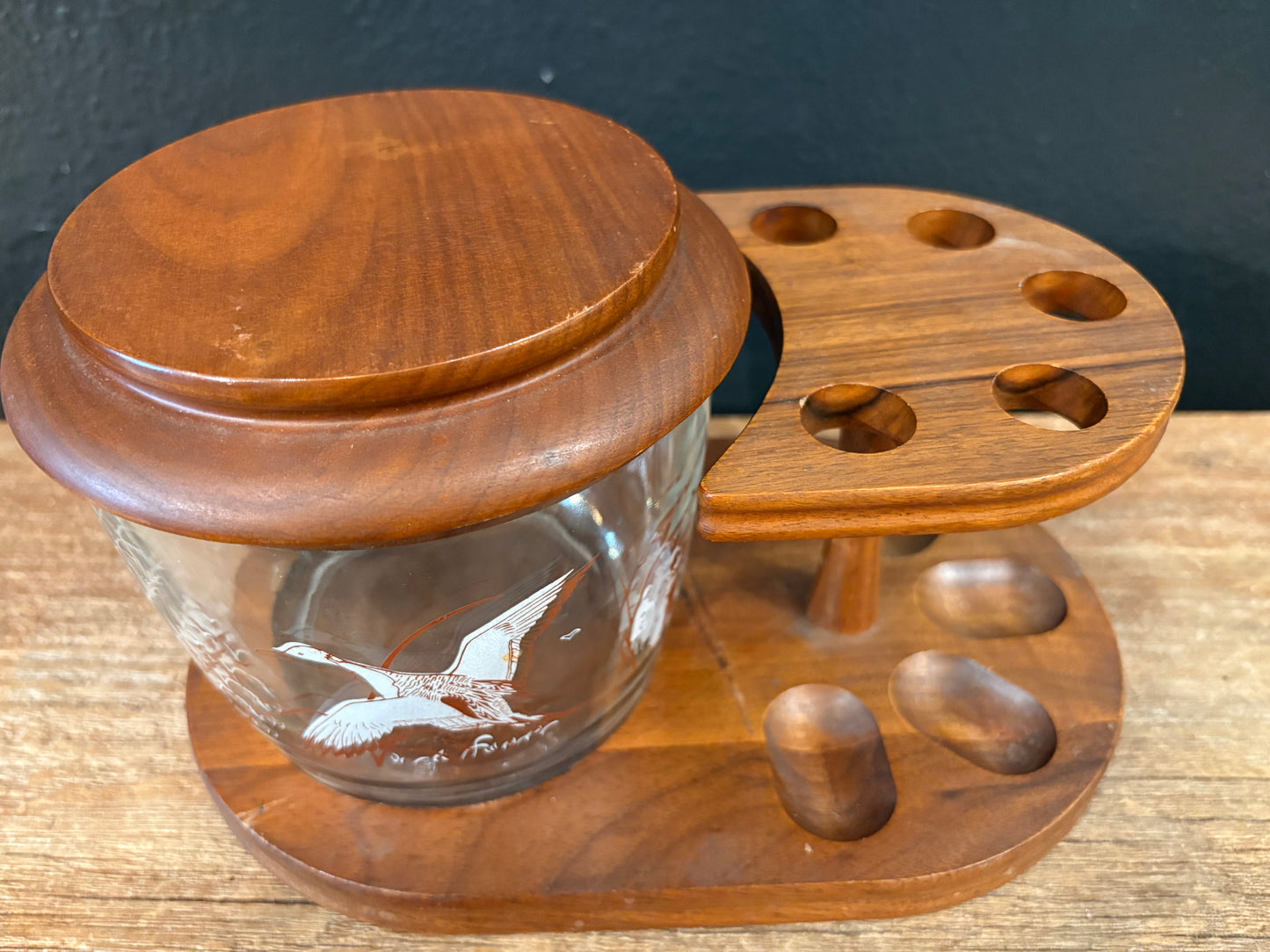 Vintage Pipe Stand With Pheasant Themed Glass Humidor