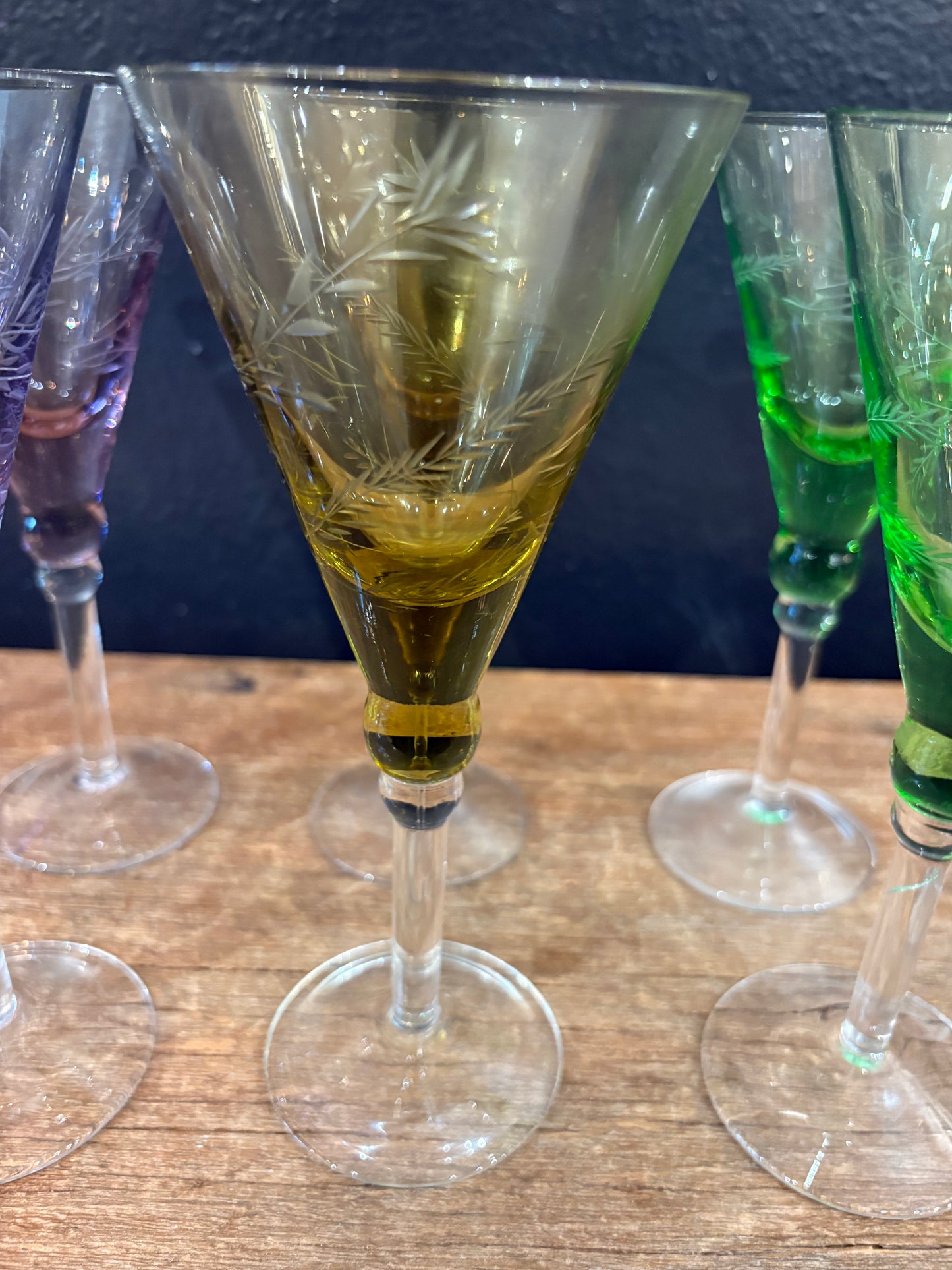 Vintage Stemmed Etched Cocktail Glasses | Sold In Pairs