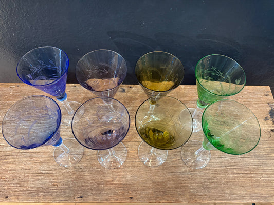 Vintage Stemmed Etched Cocktail Glasses | Sold In Pairs