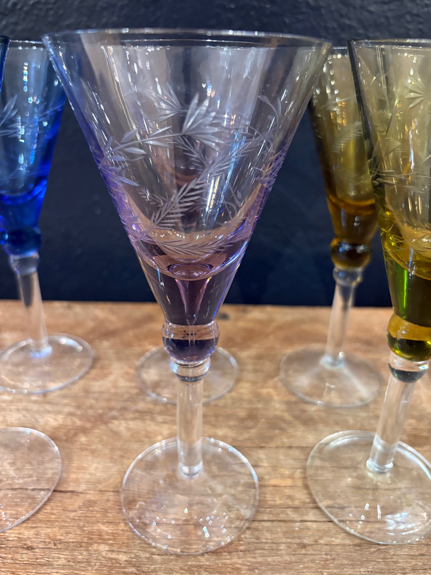 Vintage Stemmed Etched Cocktail Glasses | Sold In Pairs