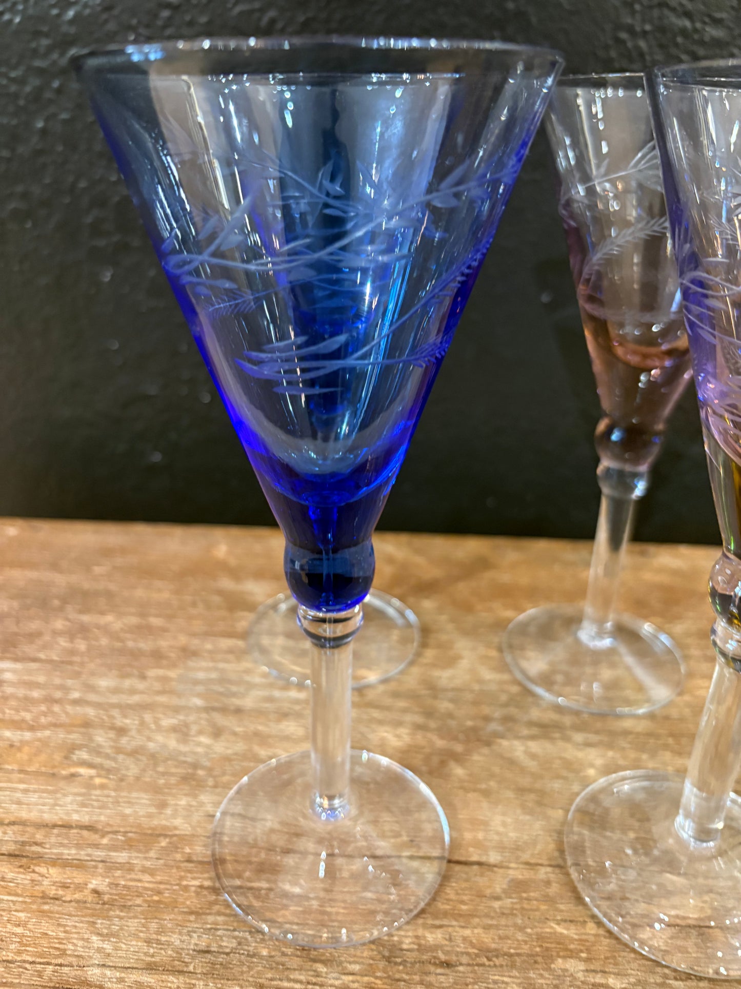 Vintage Stemmed Etched Cocktail Glasses | Sold In Pairs