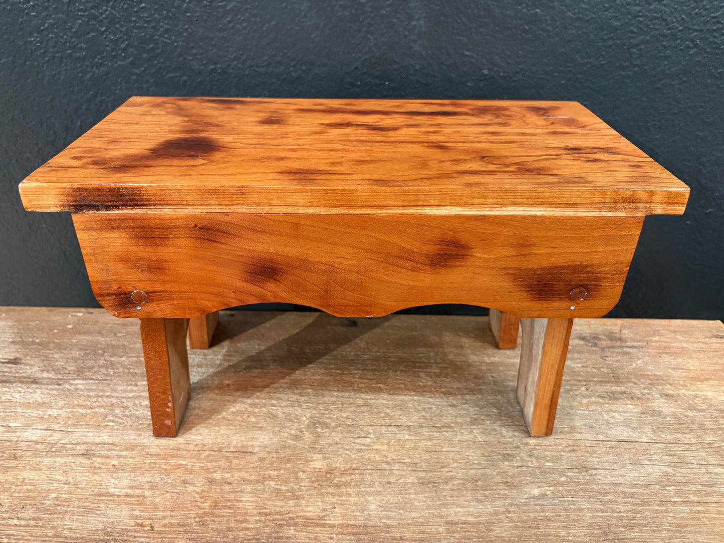 Wood Footstool With Scalloped Edges