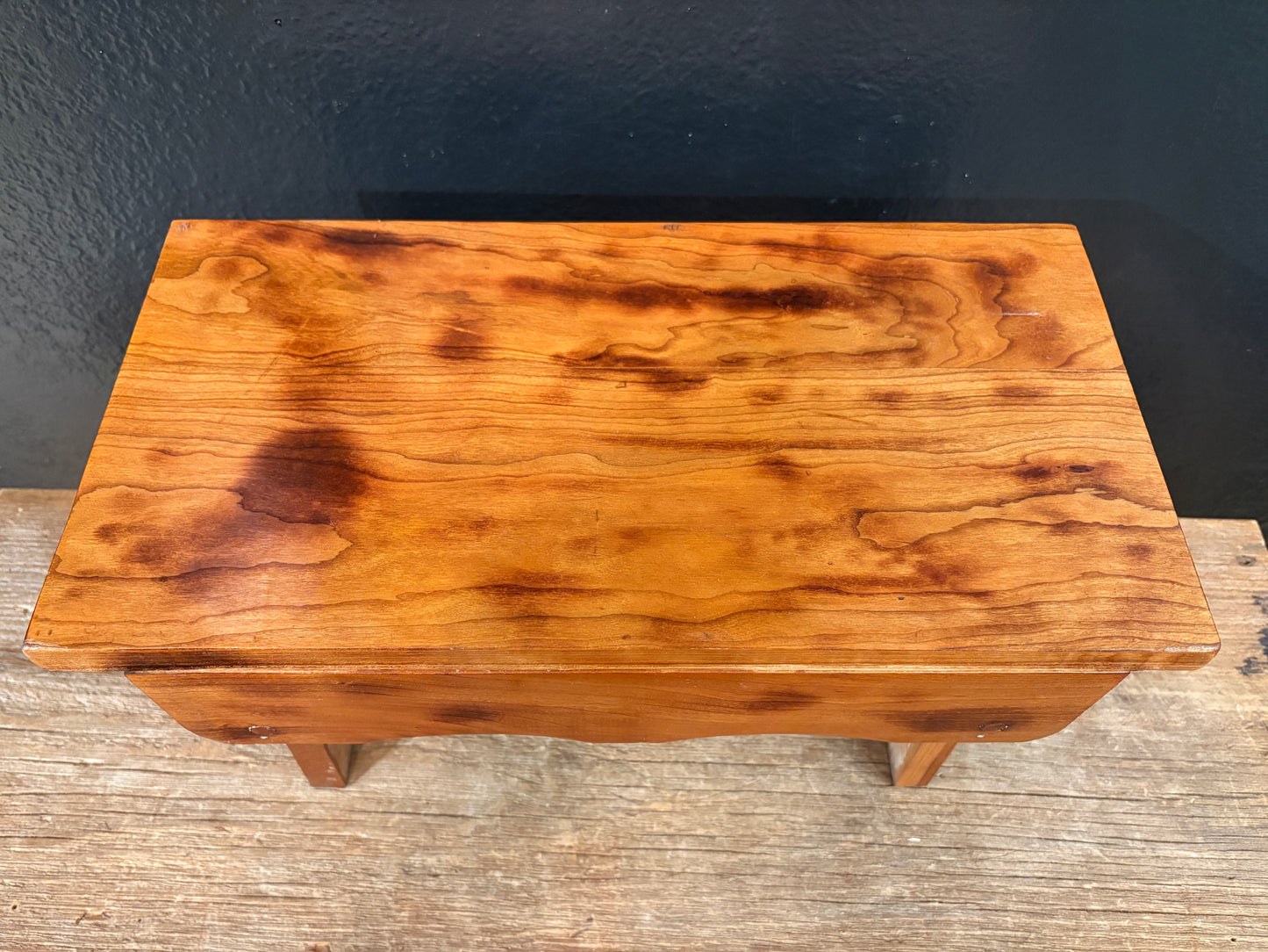 Wood Footstool With Scalloped Edges
