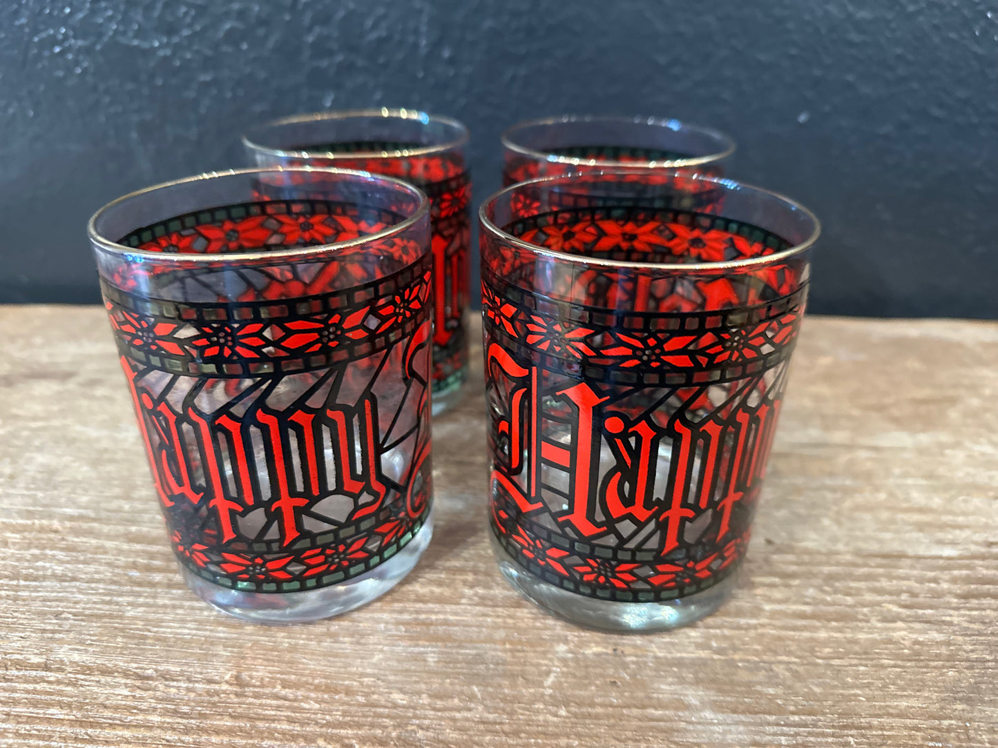 Vintage Houze Happy Holiday Rocks Glasses | Set Of 4