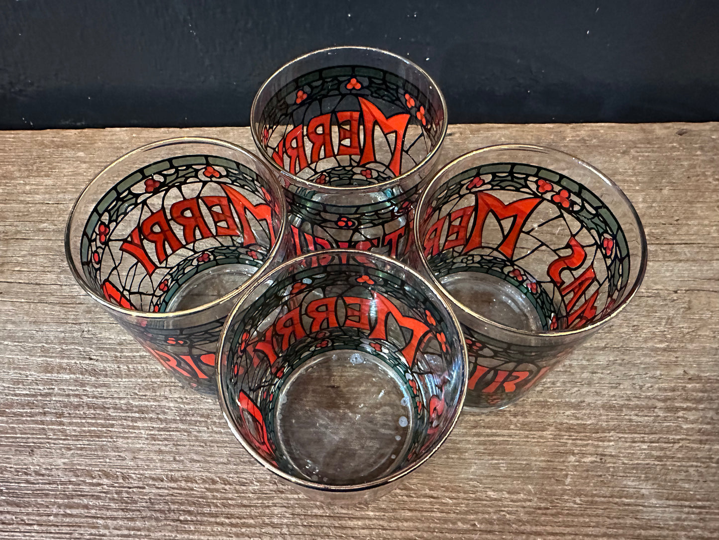 Vintage Merry Christmas Rocks Glasses | Set Of 4