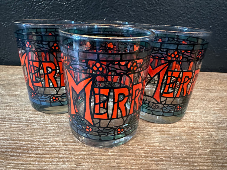 Vintage Merry Christmas Rocks Glasses | Set Of 4
