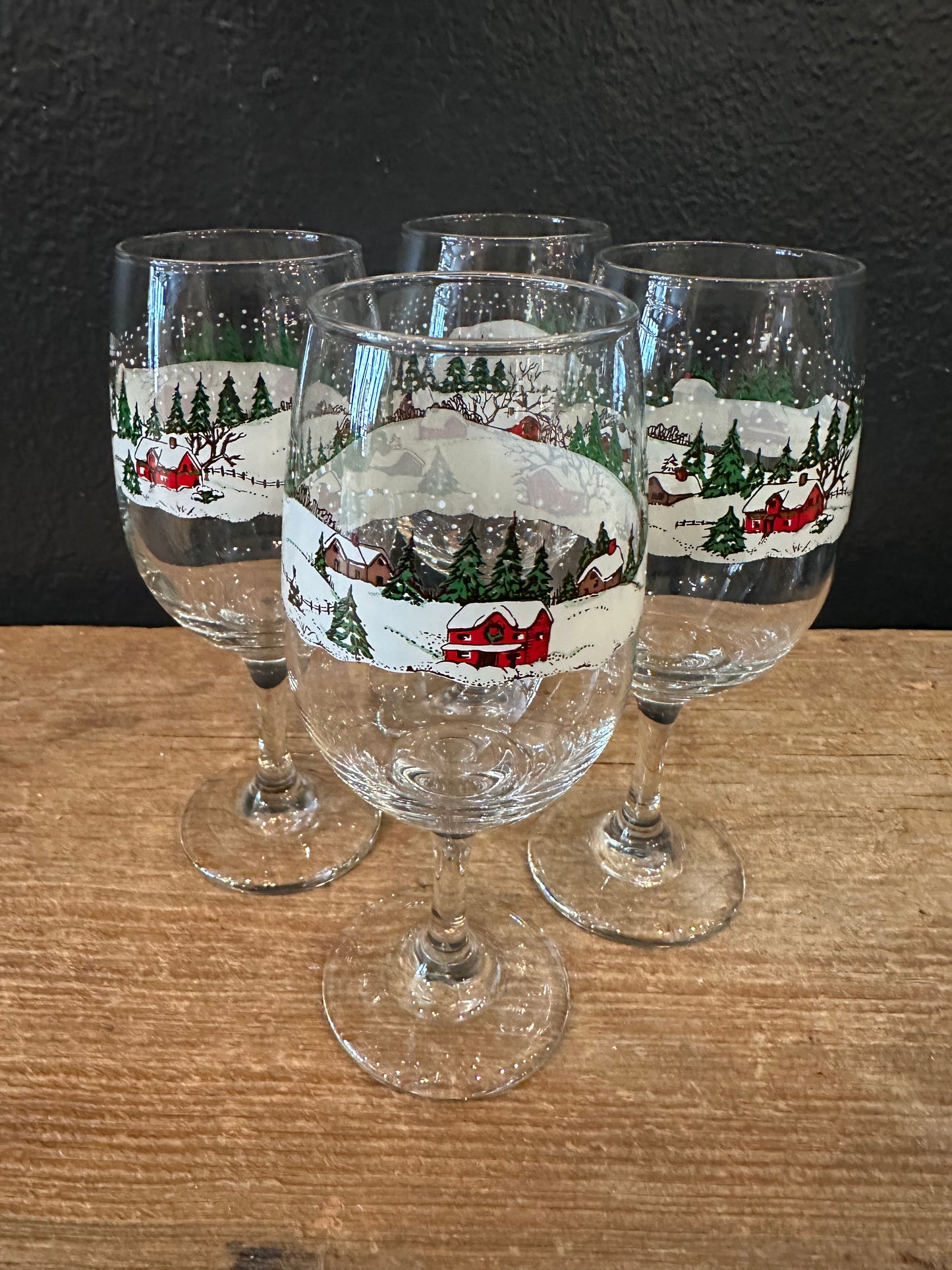 Vintage Winter Scene Wine Glasses | Set Of 4
